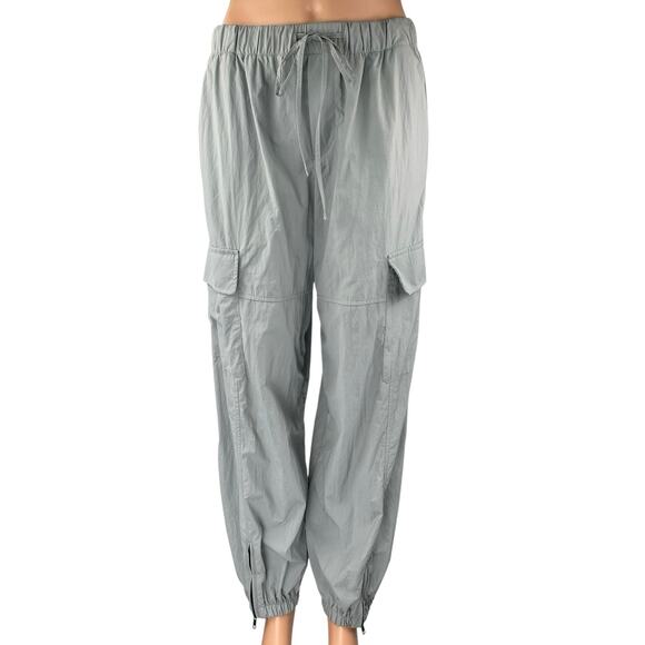 Zara Women's Gray Elastic Waist Drawstring Windbreaker Cargo Jogger Pants Size S - Picture 1 of 5